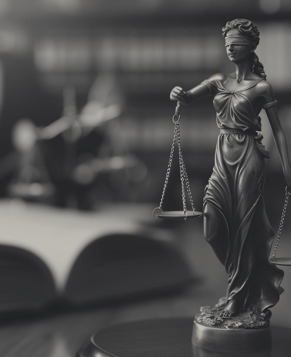 Statue of Lady Justice holding balanced scales
